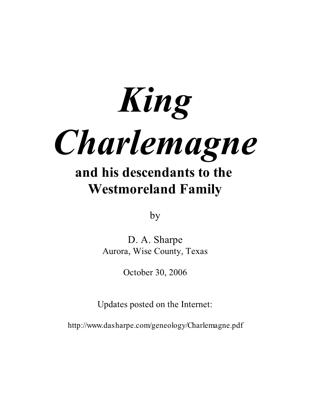 King Charlemagne and His Descendants to the Westmoreland Family