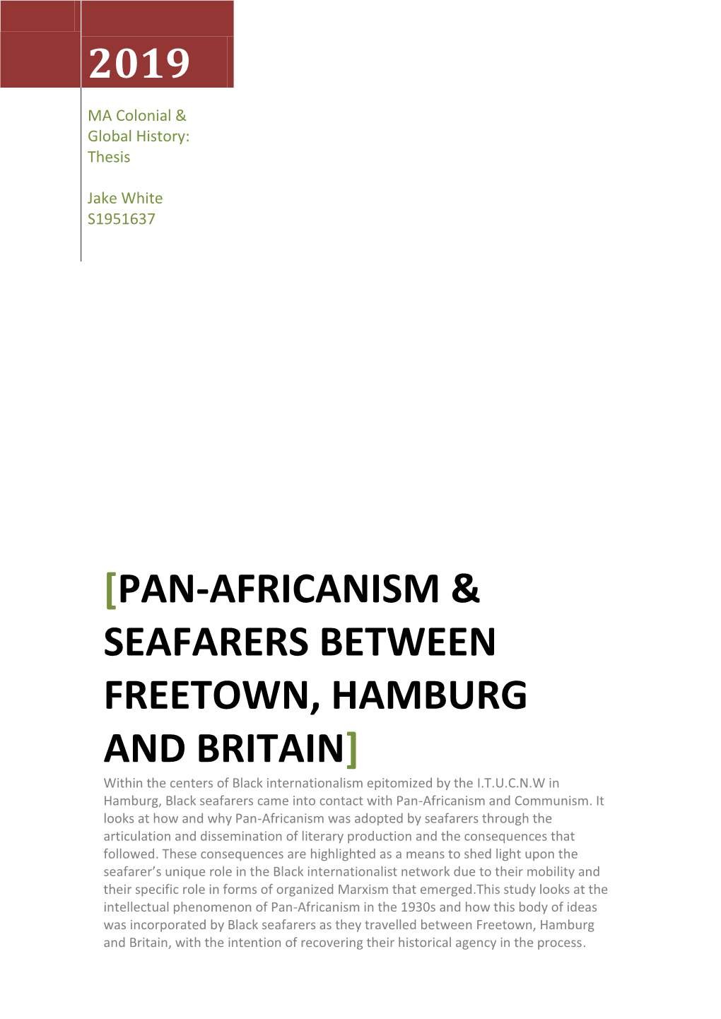 Pan-Africanism & Seafarers Between Freetown, Hamburg and Britain