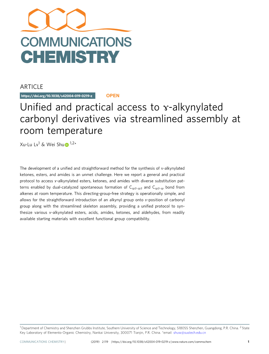 Unified and Practical Access to É¤-Alkynylated Carbonyl Derivatives Via Streamlined Assembly at Room Temperature