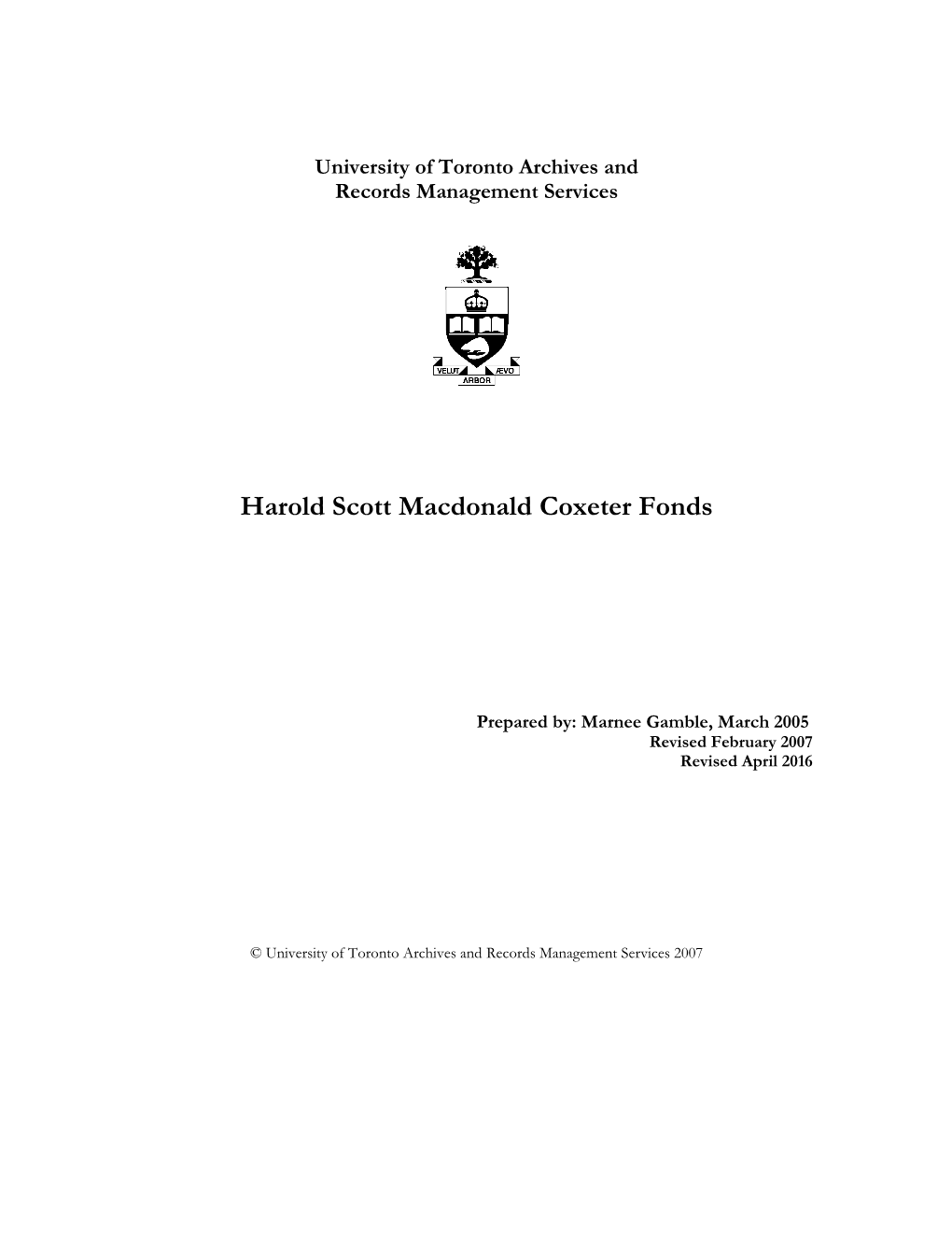 Harold Scott Macdonald Coxeter Fonds