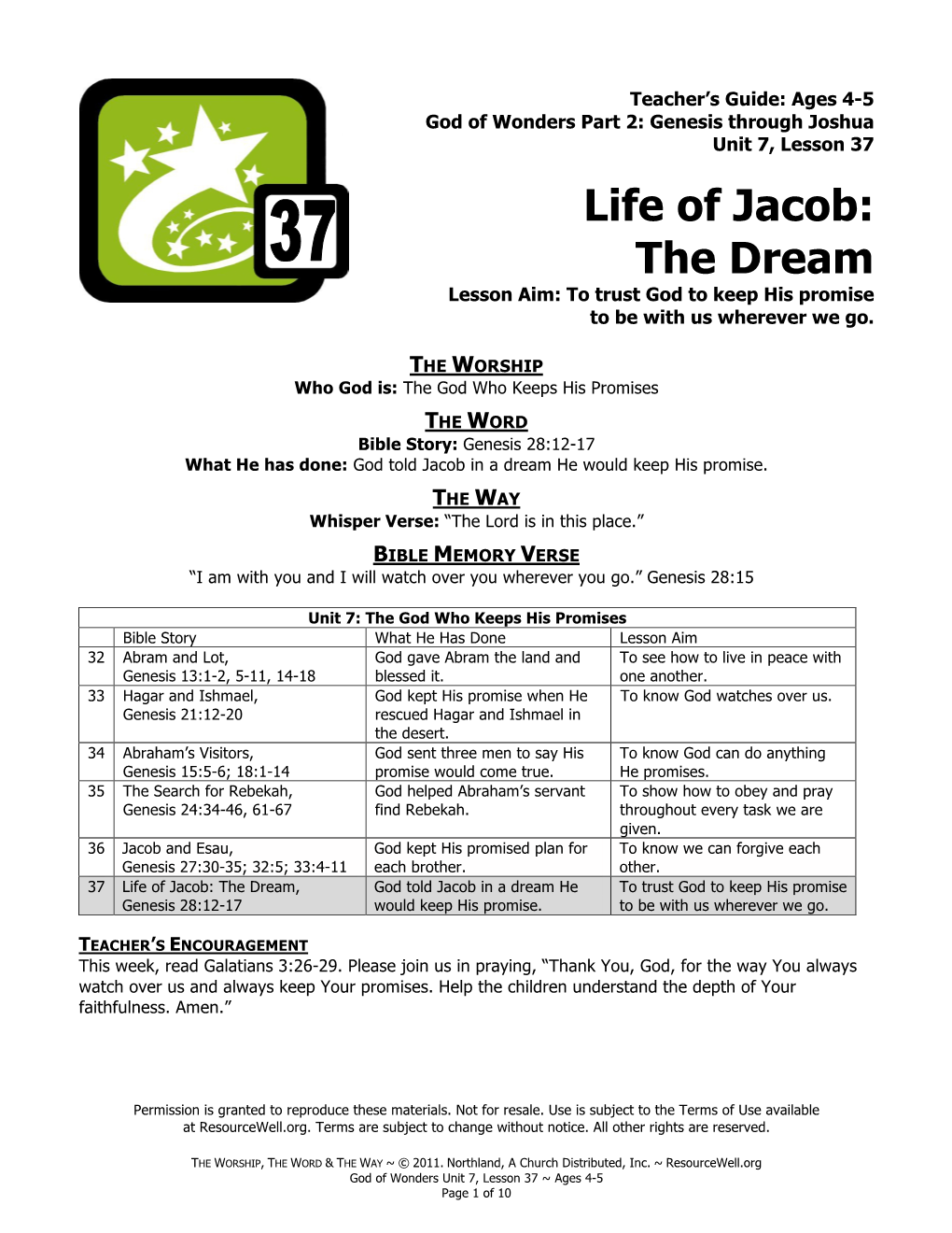 Life of Jacob: the Dream Lesson Aim: to Trust God to Keep His Promise to Be with Us Wherever We Go