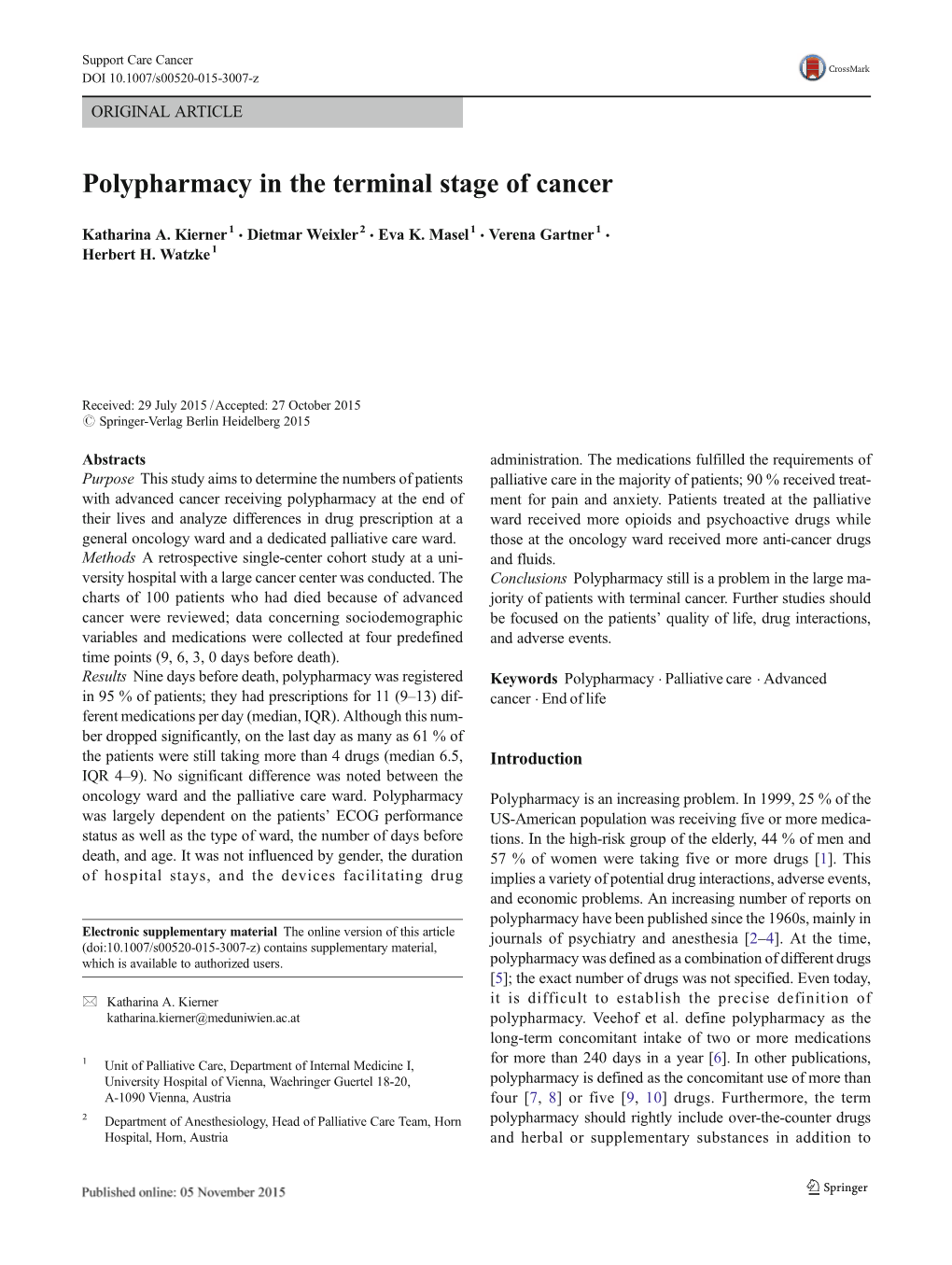 Polypharmacy in the Terminal Stage of Cancer