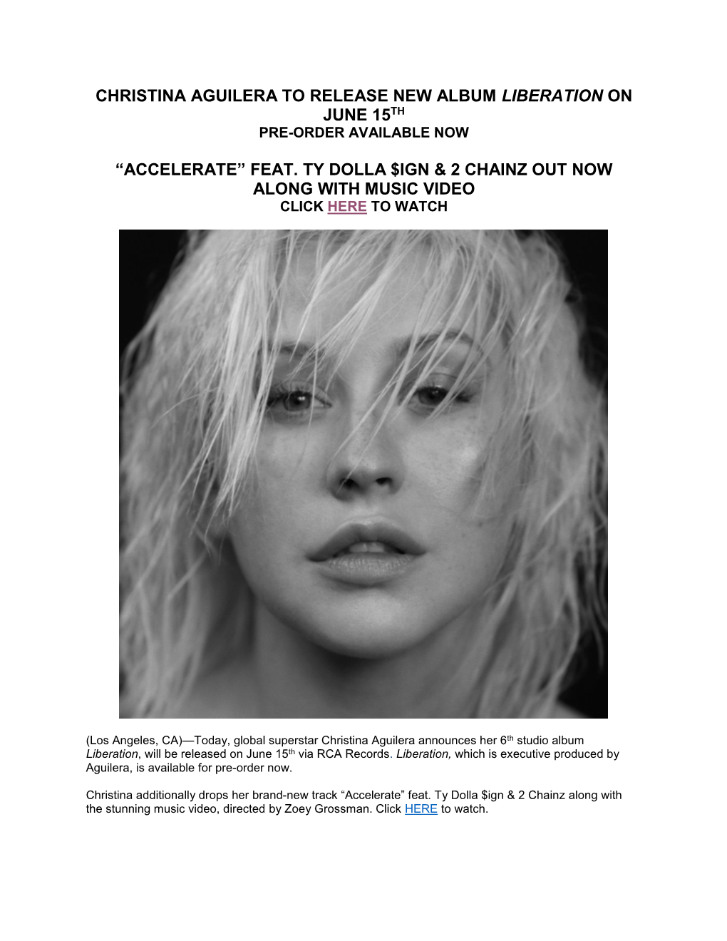 Christina Aguilera to Release New Album Liberation on June 15Th Pre-Order Available Now