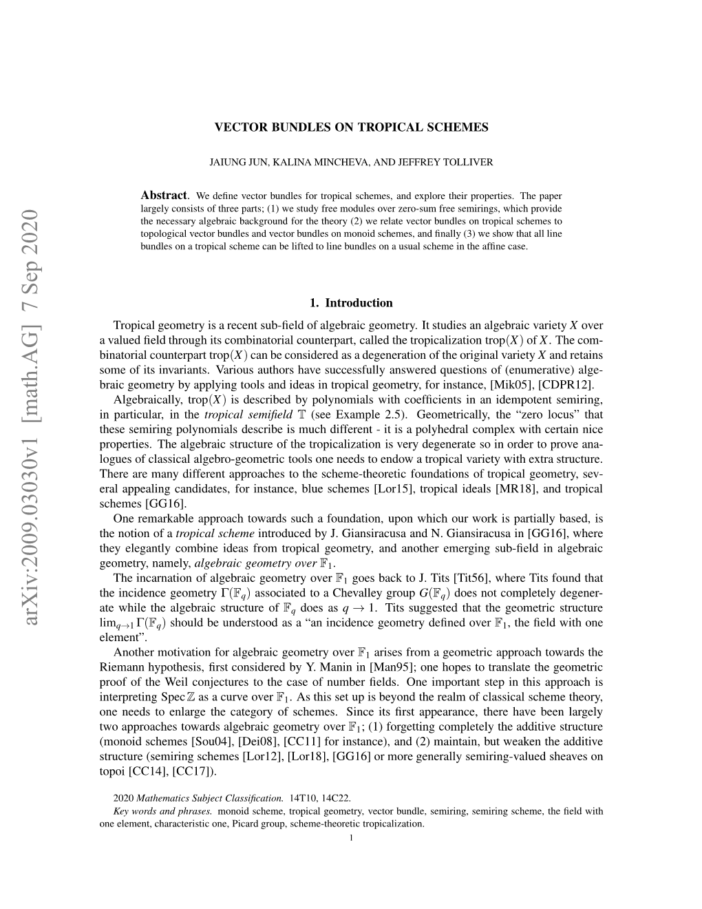 Arxiv:2009.03030V1 [Math.AG] 7 Sep 2020 Element”