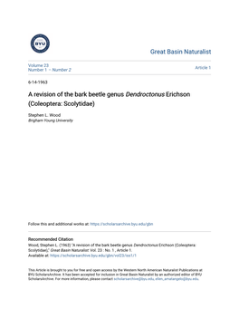 A Revision of the Bark Beetle Genus Dendroctonus Erichson (Coleoptera: Scolytidae)