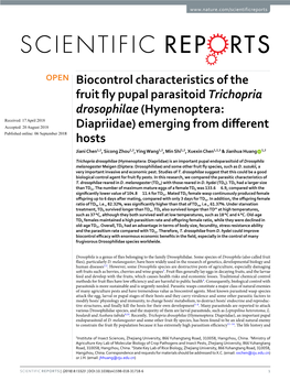 Biocontrol Characteristics of the Fruit Fly Pupal Parasitoid Trichopria Drosophilae (Hymenoptera: Diapriidae) Emerging from Diff