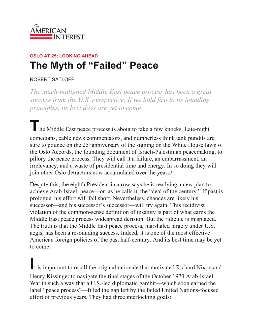 The Myth of “Failed” Peace