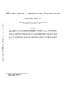 3D Mirror Symmetry As a Canonical Transformation