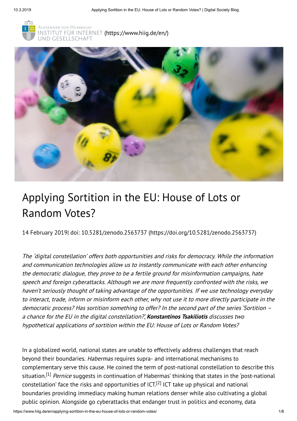 Applying Sortition in the EU: House of Lots Or Random Votes? | Digital Society Blog