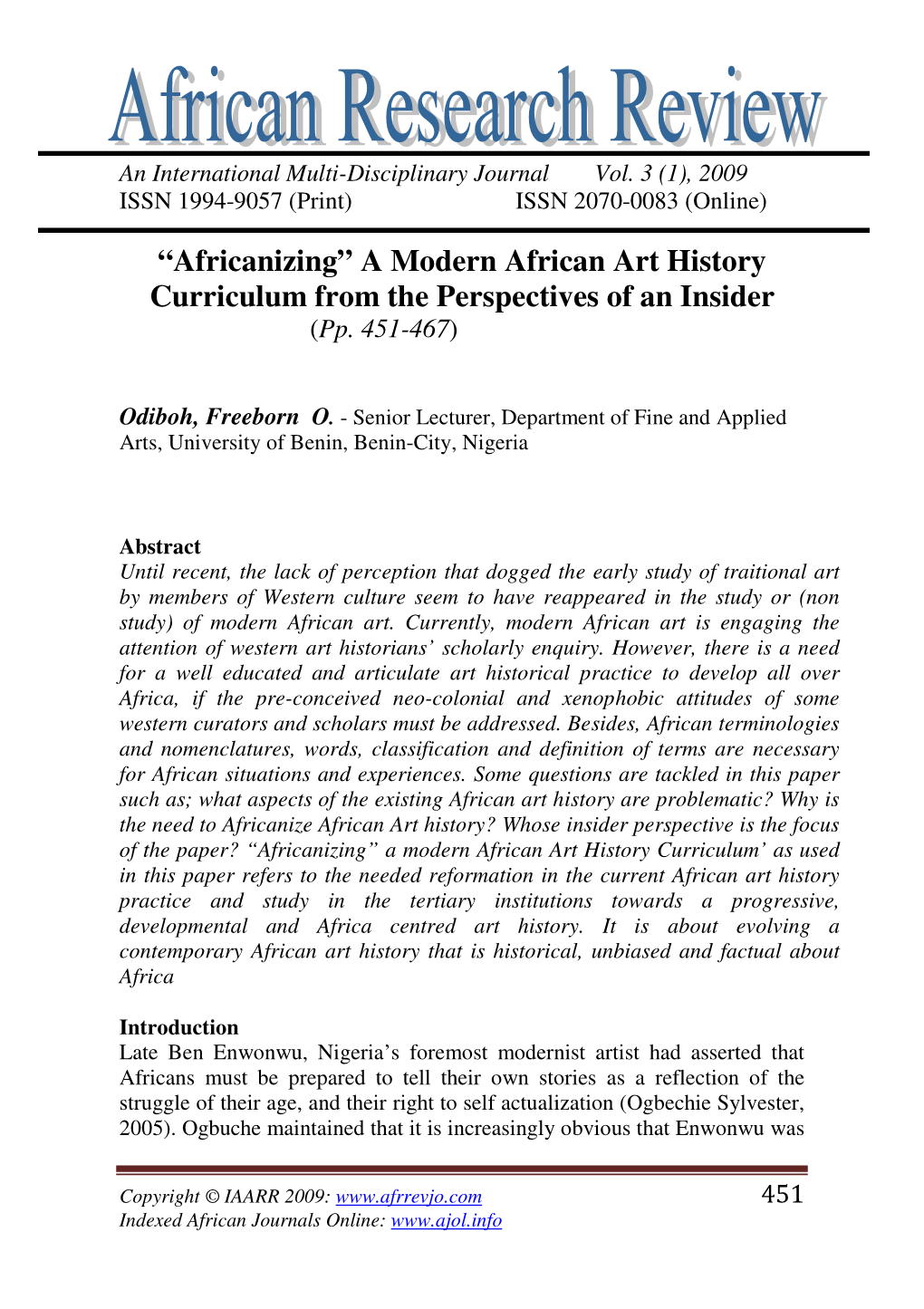 “Africanizing” a Modern African Art History Curriculum from the Perspectives of an Insider (Pp