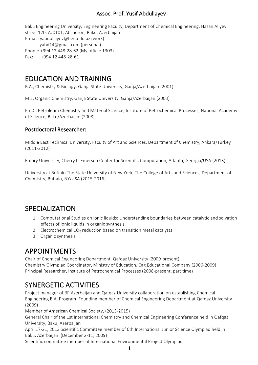 Education and Training Specialization Appointments