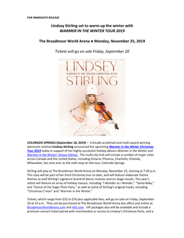 Lindsey Stirling Set to Warm up the Winter with WARMER in the WINTER TOUR 2019
