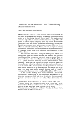 Sohrab and Rustum and Balder Dead: Communicating About Communication