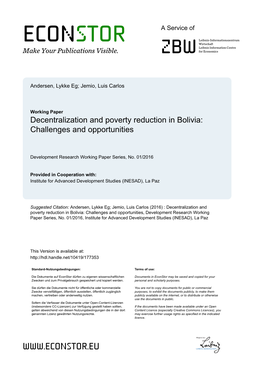 Decentralization and Poverty Reduction in Bolivia: Challenges and Opportunities