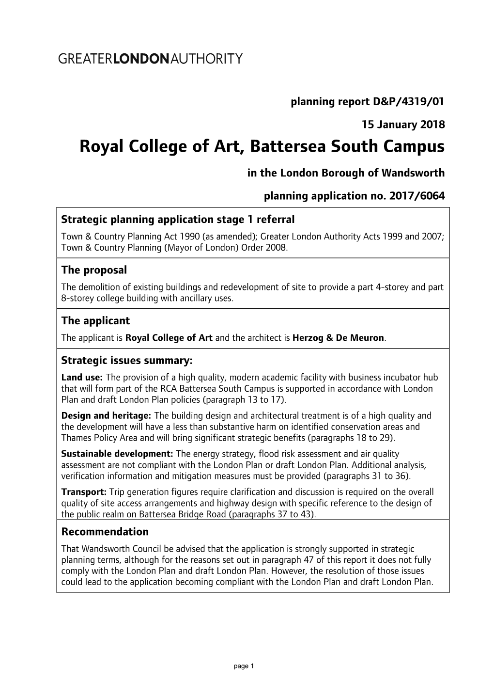 Royal College of Art, Battersea South Campus in the London Borough of Wandsworth Planning Application No