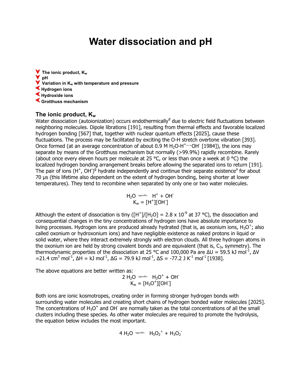 Water Dissociation and Ph