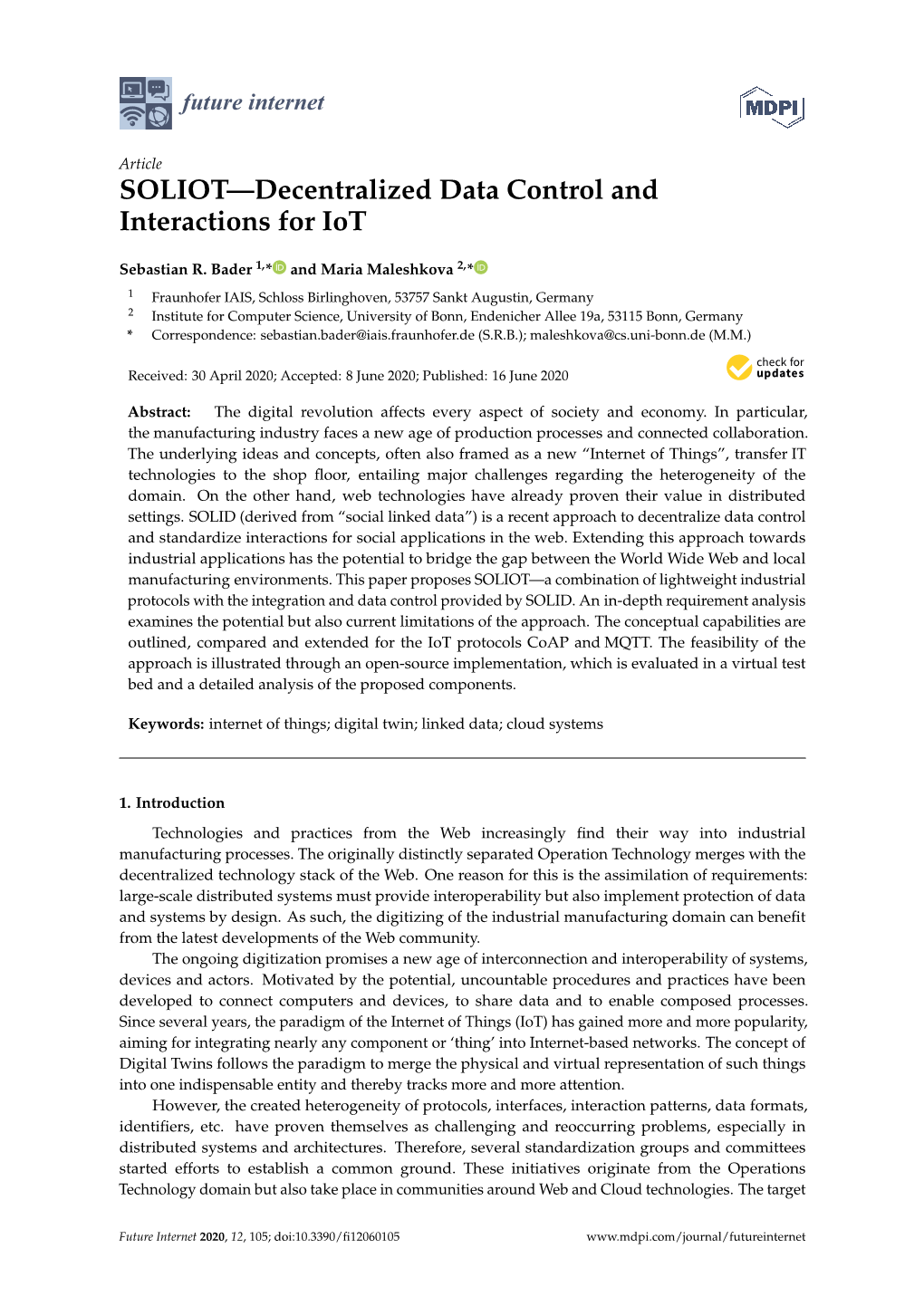 SOLIOT—Decentralized Data Control and Interactions for Iot