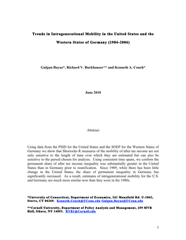 1 Trends in Intragenerational Mobility in the United States and The