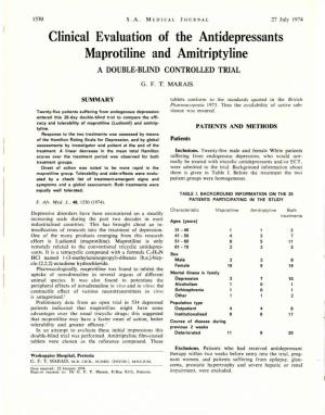 Clinical Evaluation of the Antidepressants Maprotiline and Amitriptyline a DOUBLE-BLIND CONTROLLED TRIAL