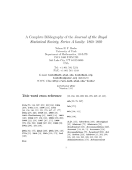 A Complete Bibliography of the Journal of the Royal Statistical Society, Series a Family: 1860–1869