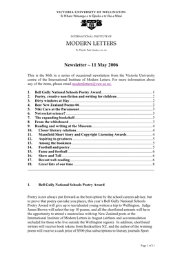 Newsletter – 11 May 2006