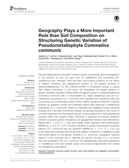 Geography Plays a More Important Role Than Soil Composition on Structuring Genetic Variation of Pseudometallophyte Commelina Communis