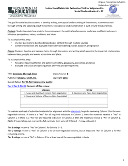 Instructional Materials Evaluation Tool for Alignment in Social Studies Grades K – 12