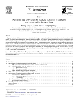 Phosgene-Free Approaches to Catalytic Synthesis of Diphenyl Carbonate