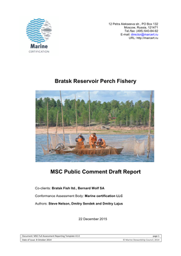 Bratsk Reservoir Perch Fishery MSC Public Comment Draft Report