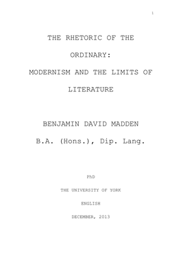 Modernism and the Limits of Literature Benjamin David