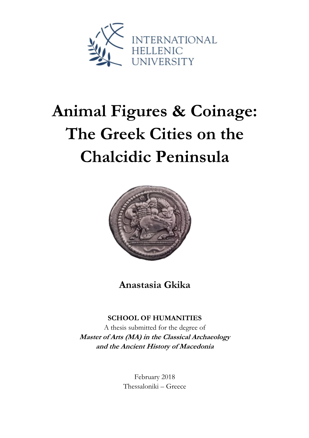 Animal Figures & Coinage: the Greek Cities on the Chalcidic Peninsula