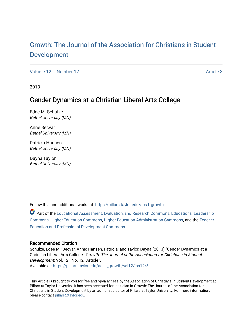 Gender Dynamics at a Christian Liberal Arts College