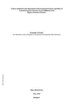 A Thesis Submitted to the Central European University, Department Of