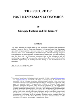 The Future of Post Keynesian Economics Giuseppe Fontana and Bill Gerrard