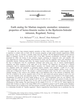 Earth Analog for Martian Magnetic Anomalies: Remanence Properties of Hemo-Ilmenite Norites in the Bjerkreim-Sokndal Intrusion, Rogaland, Norway