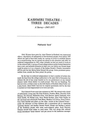KASHMIRI THEATRE· THREE DECADES a Survey-1947-1977