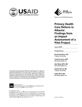 Primary Health Care Reform in Albania: Findings from an Impact Assessment of a Pilot Project