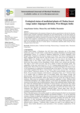Ecological Status of Medicinal Plants of Chalsa Forest Range Under