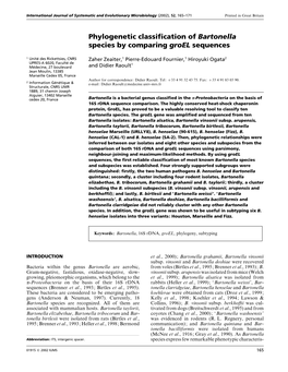 Phylogenetic Classification of Bartonella Species by Comparing