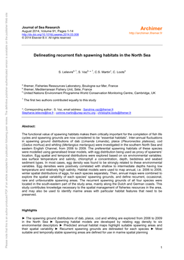 Delineating Recurrent Fish Spawning Habitats in the North Sea the North Habitats in Fishspawning Recurrent Delineating Sevier B.V