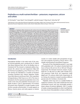 Polyhalite As a Multi Nutrient Fertilizer – Potassium, Magnesium, Calcium and Sulfate