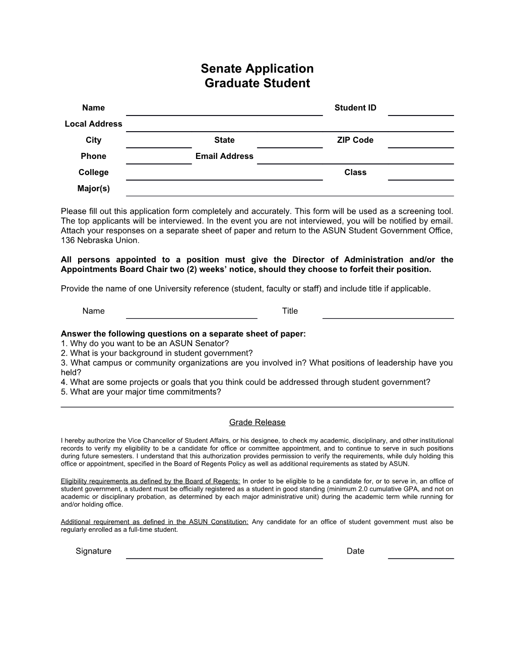 Senate Application