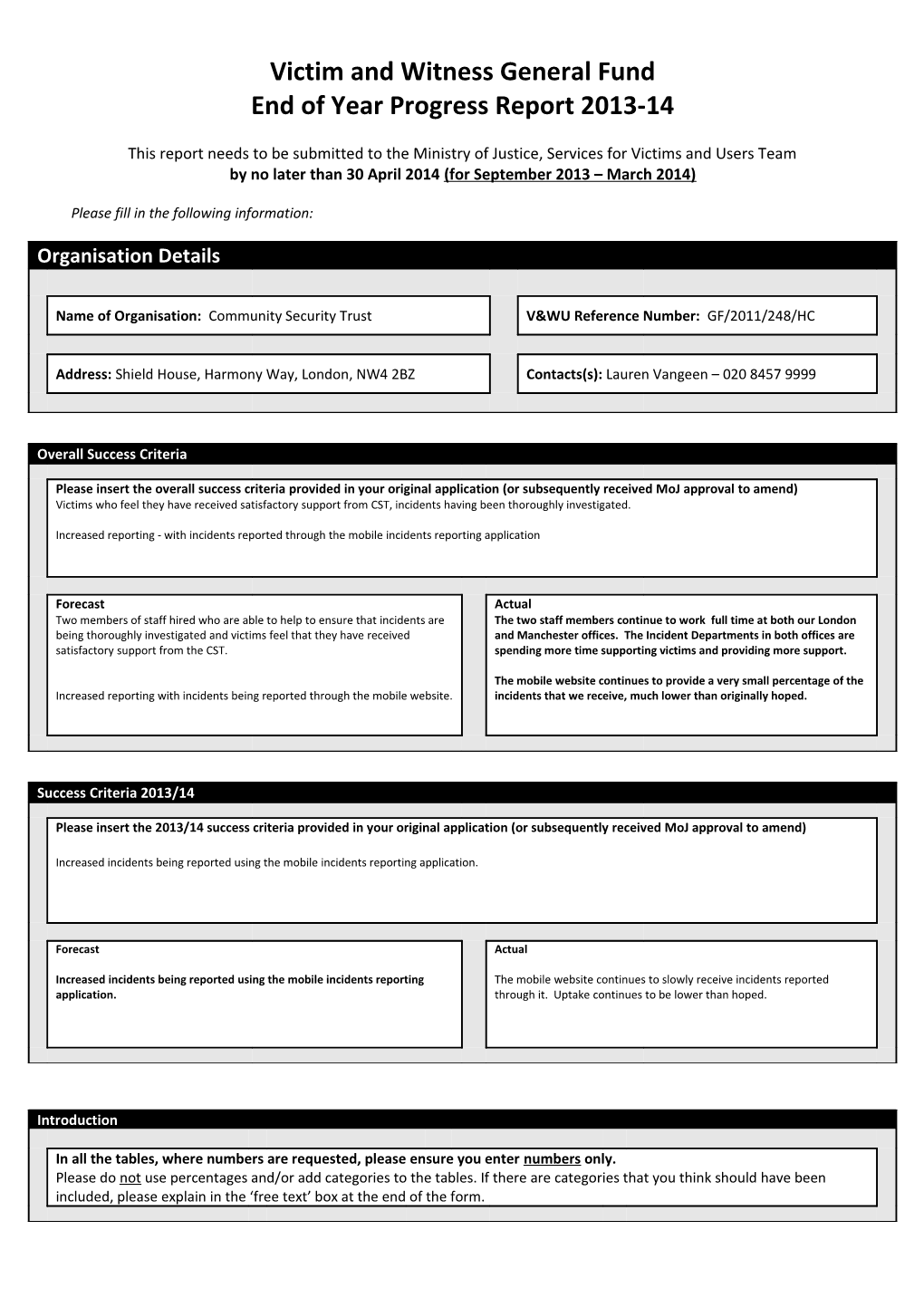 V&W General Fund - Data Collection