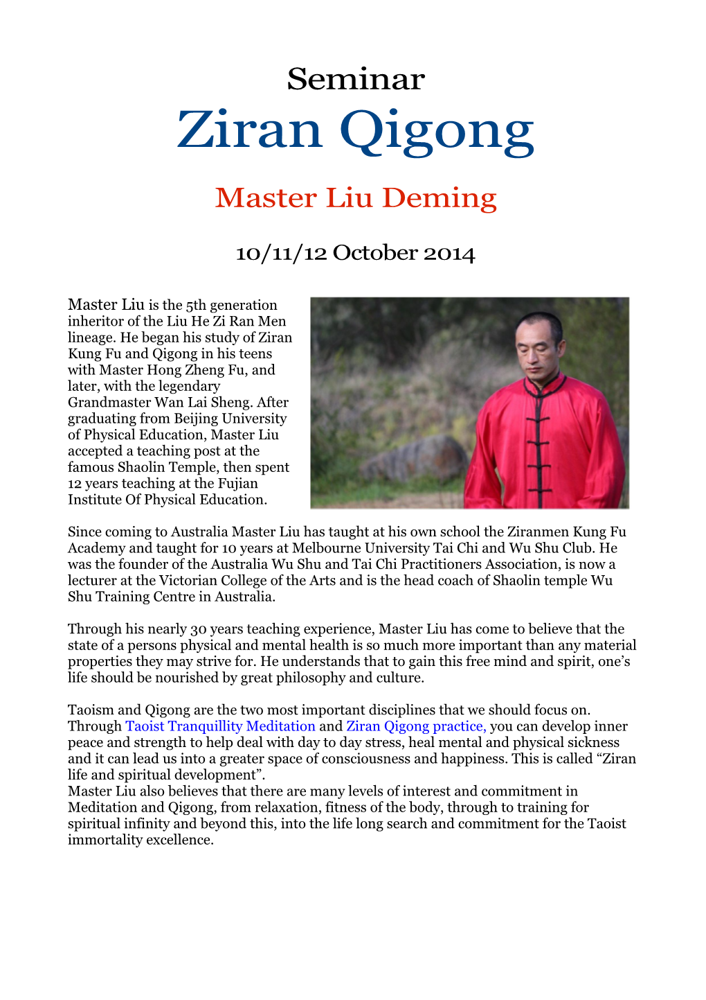 Ziran Qigong Master Liu Deming