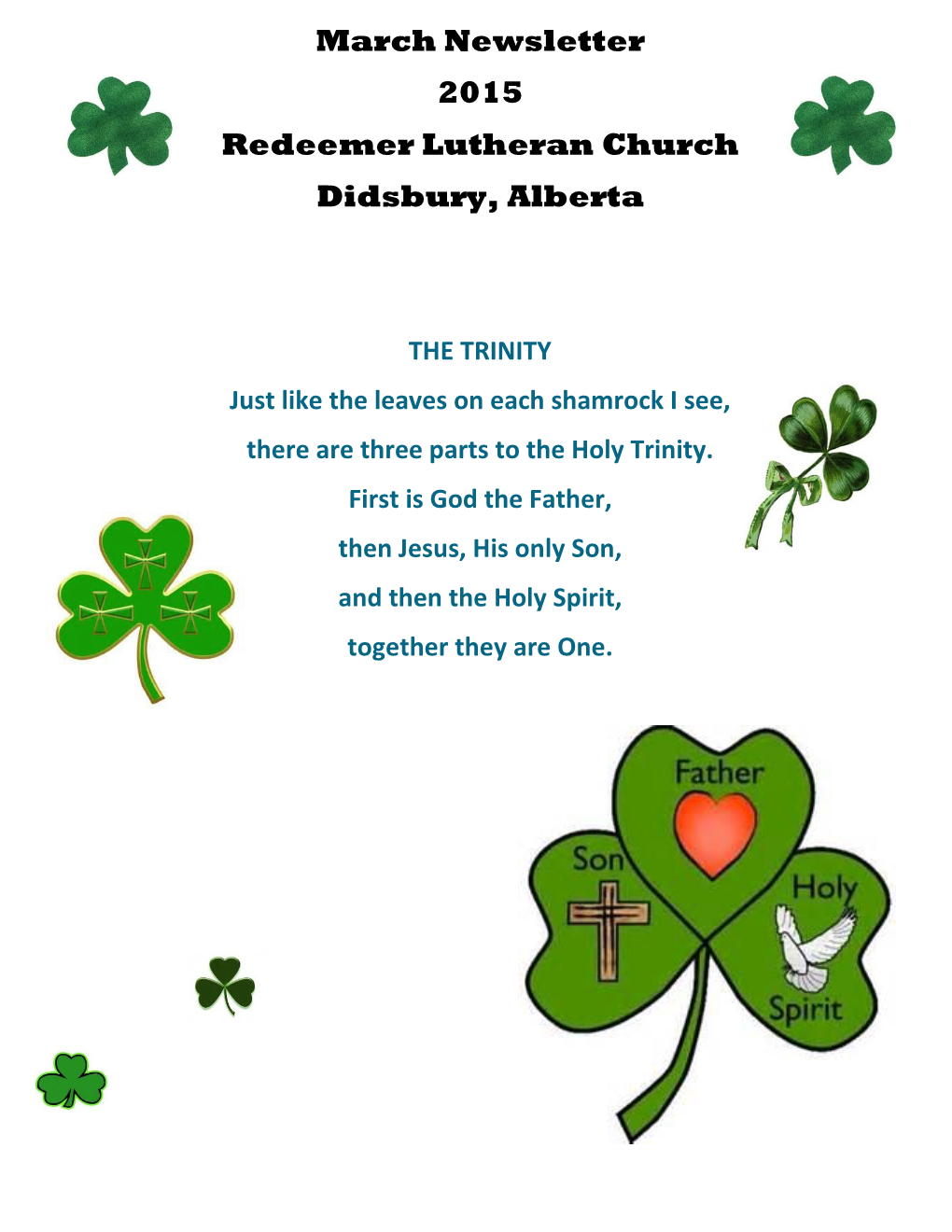 March Newsletter 2015 Redeemer Lutheran Church Didsbury, Alberta