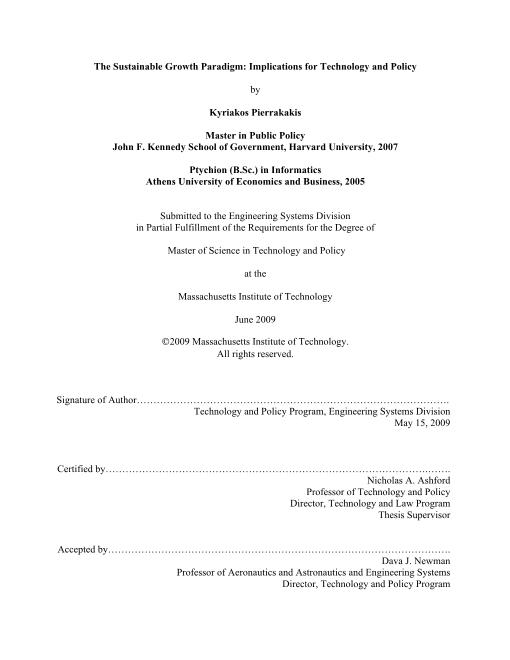 The Sustainable Growth Paradigm: Implications for Technology and Policy