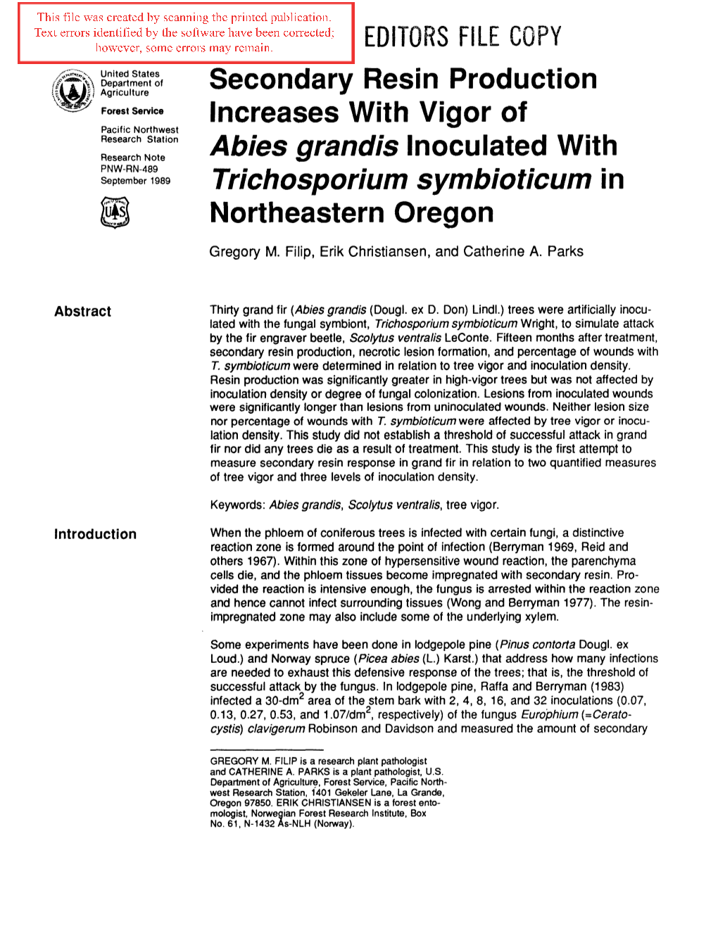 Trichosporium Symbioticum in Northeastern Oregon