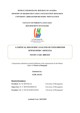 A Critical Discourse Analysis of Four British Newspapers’ Articles