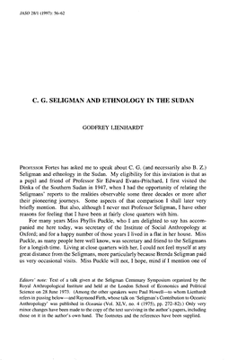 C.G. Seligman and Ethnology of the Sudan
