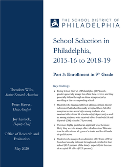 School Selection in Philadelphia, 2015-16 to 2018-19: Enrollment for 9Th Grade